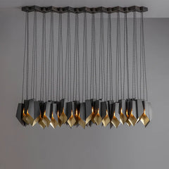 Modern chandelier with geometric design on a gray background