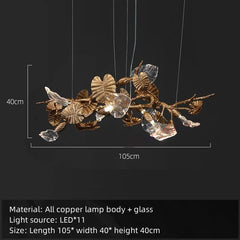 Pleione Brass Glass Leaf Chandelier