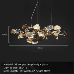 Pleione Brass Glass Leaf Chandelier