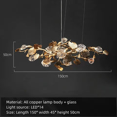 Pleione Brass Glass Leaf Chandelier