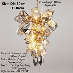 Merope Faceted Leaf Rod Chandelier