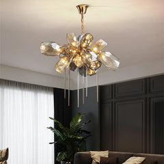 Merope Faceted Leaf Rod Chandelier