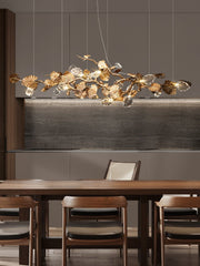 Pleione Brass Glass Leaf Chandelier