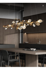 Pleione Brass Glass Leaf Chandelier