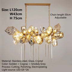 Merope Faceted Leaf Rod Chandelier