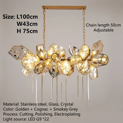 Merope Faceted Leaf Rod Chandelier