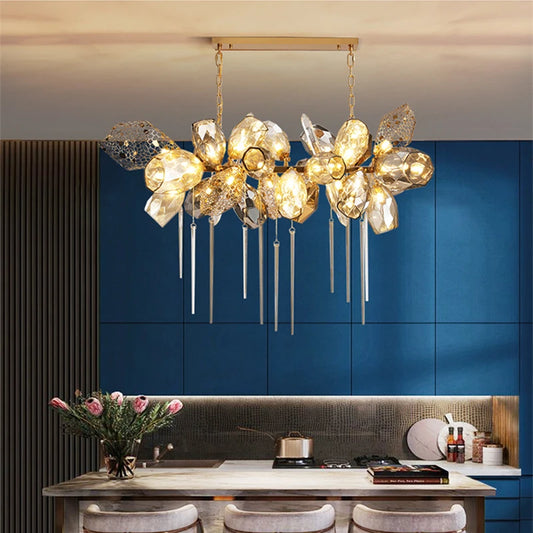Merope Faceted Leaf Rod Chandelier