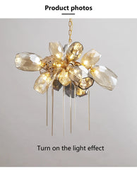 Merope Faceted Leaf Rod Chandelier