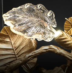 Pleione Brass Glass Leaf Chandelier