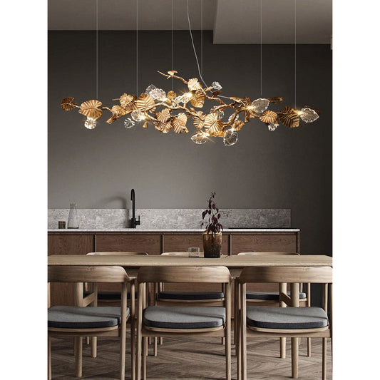 Pleione Brass Glass Leaf Chandelier