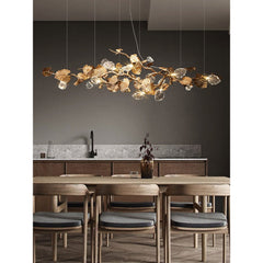 Pleione Brass Glass Leaf Chandelier