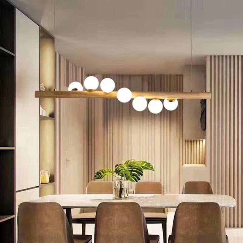 Nordic Glass Ball Wood Bar LED Pendant Lamps - Galastellar Nordic Glass Ball Wood Bar LED Pendant Lamps - Galastellar