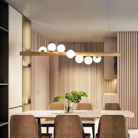 Nordic Glass Ball Wood Bar LED Pendant Lamps - Galastellar Nordic Glass Ball Wood Bar LED Pendant Lamps - Galastellar