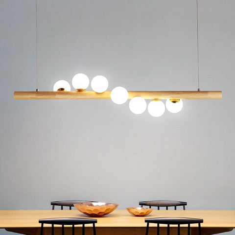 Nordic Glass Ball Wood Bar LED Pendant Lamps - Galastellar Nordic Glass Ball Wood Bar LED Pendant Lamps - Galastellar