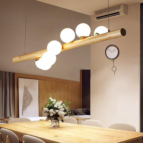 Nordic Glass Ball Wood Bar LED Pendant Lamps - Galastellar Nordic Glass Ball Wood Bar LED Pendant Lamps - Galastellar