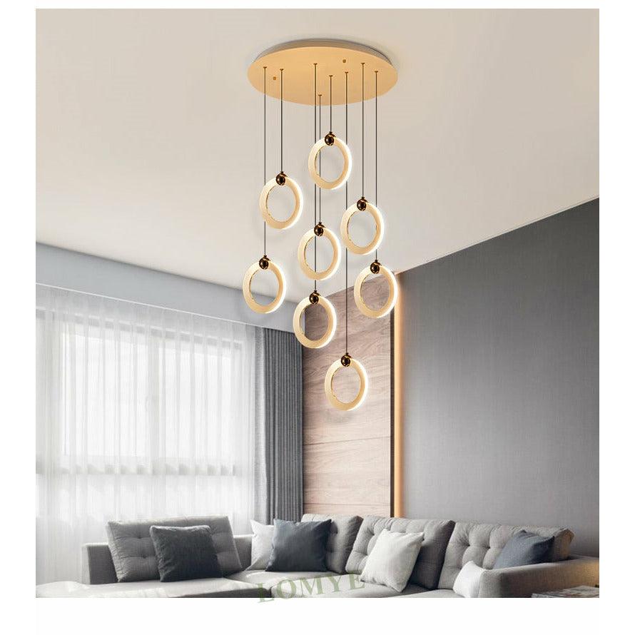 Nordic Luxury Aluminum Ring Staircase Chandelier - Galastellar