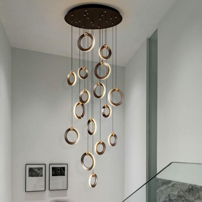 Nordic Luxury Aluminum Ring Staircase Chandelier - Galastellar