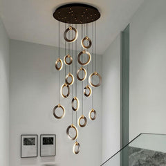 Nordic Luxury Aluminum Ring Staircase Chandelier - Galastellar