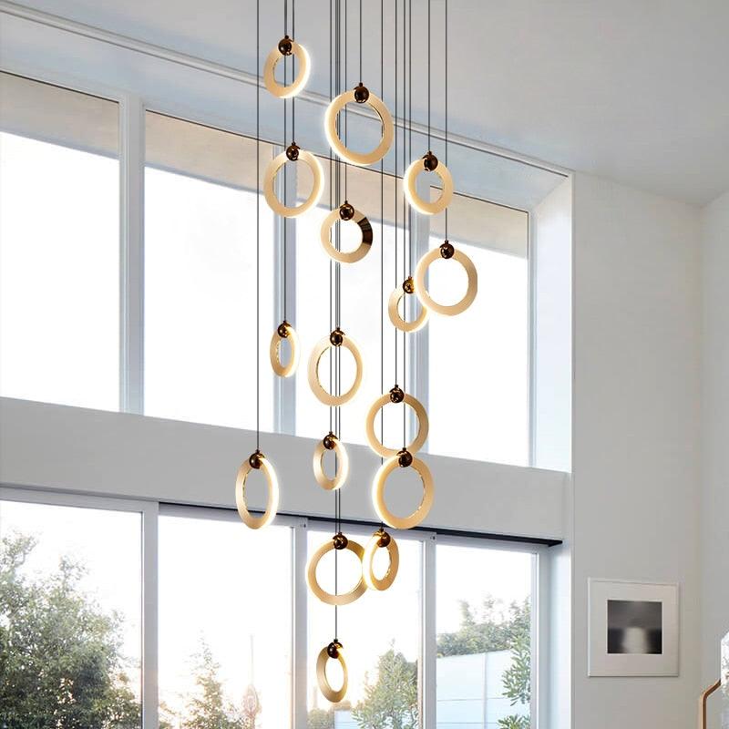 Nordic Luxury Aluminum Ring Staircase Chandelier - Galastellar