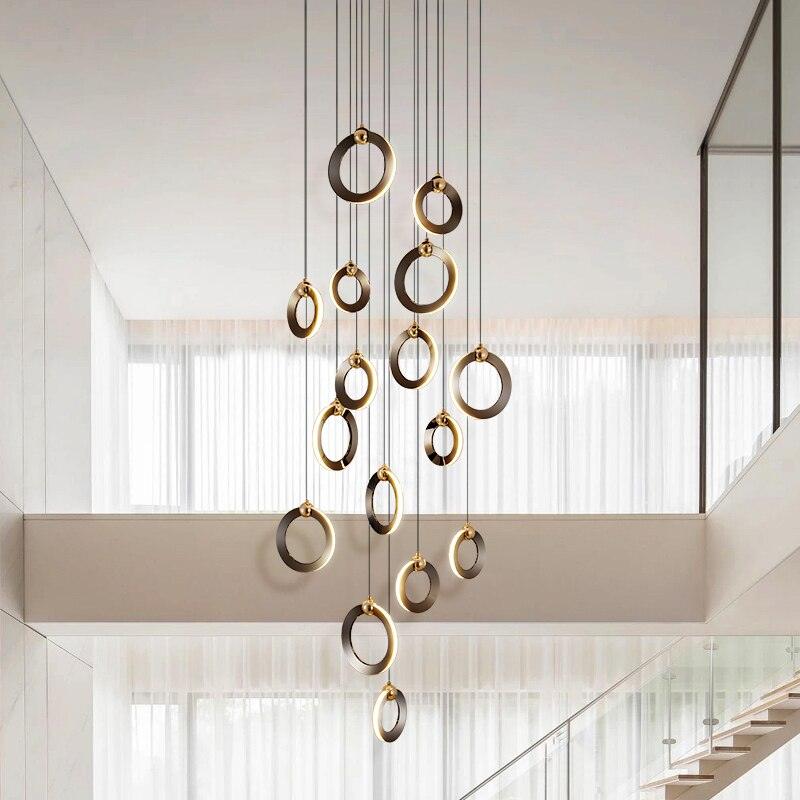 Nordic Luxury Aluminum Ring Staircase Chandelier - Galastellar