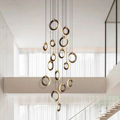 Nordic Luxury Aluminum Ring Staircase Chandelier - Galastellar