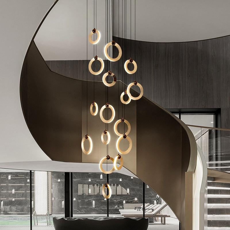 Nordic Luxury Aluminum Ring Staircase Chandelier - Galastellar