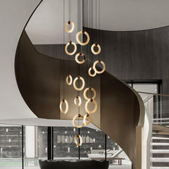 Nordic Luxury Aluminum Ring Staircase Chandelier - Galastellar