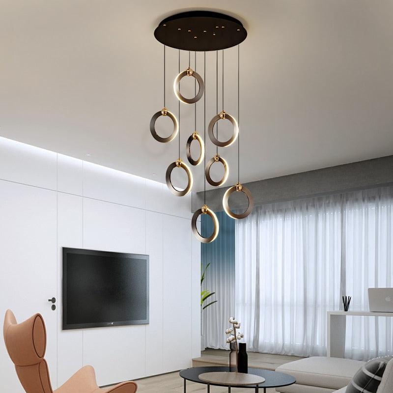 Nordic Luxury Aluminum Ring Staircase Chandelier - Galastellar