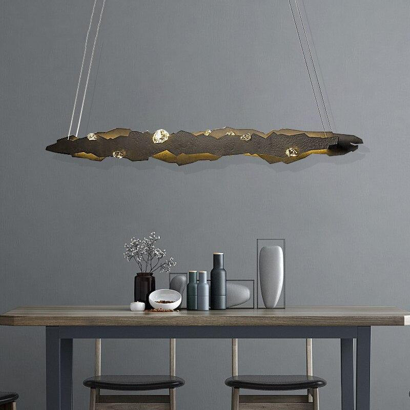 Nordic Minimalist Bar Wrought Iron Crystal Chandelier - Galastellar