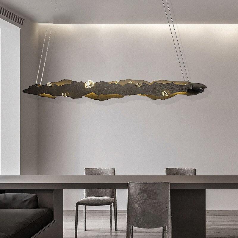 Nordic Minimalist Bar Wrought Iron Crystal Chandelier - Galastellar