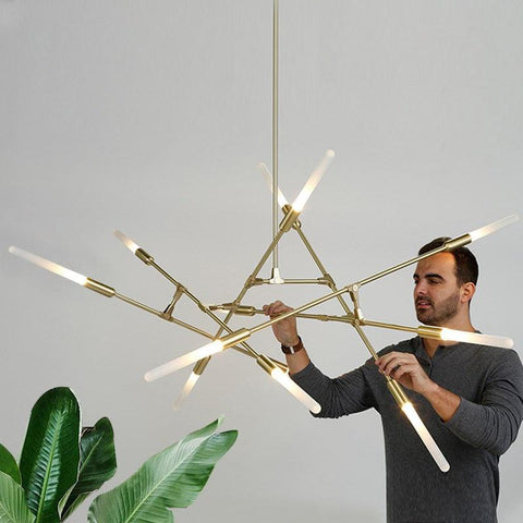 Postmodern LED Golden Iron Linear Chandelier - Galastellar Postmodern LED Golden Iron Linear Chandelier - Galastellar