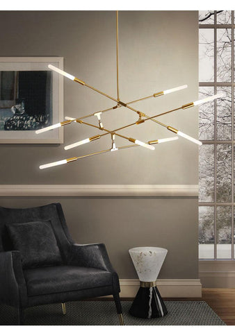 Postmodern LED Golden Iron Linear Chandelier - Galastellar Postmodern LED Golden Iron Linear Chandelier - Galastellar