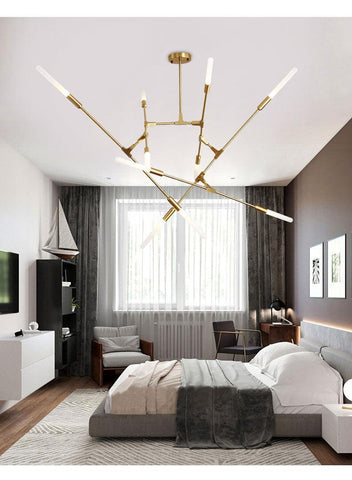 Postmodern LED Golden Iron Linear Chandelier - Galastellar Postmodern LED Golden Iron Linear Chandelier - Galastellar