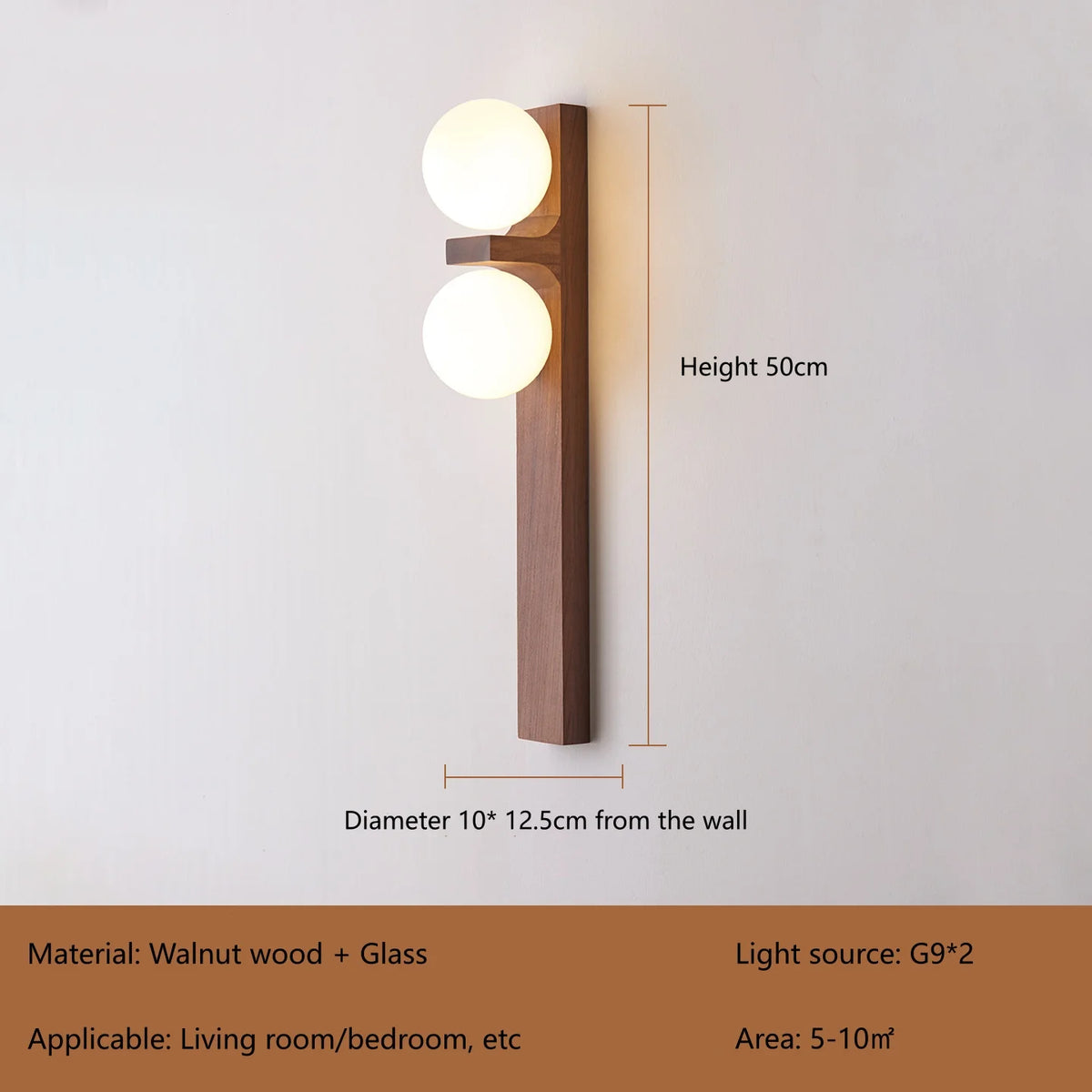 Alphard Walnut Twin Globe Wall Lamp