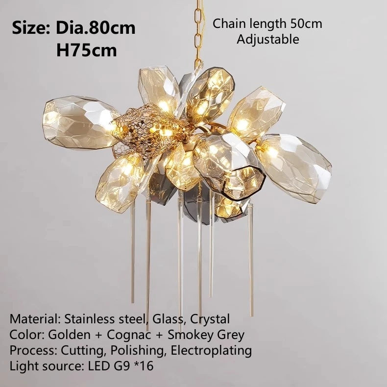 Merope Faceted Leaf Rod Chandelier