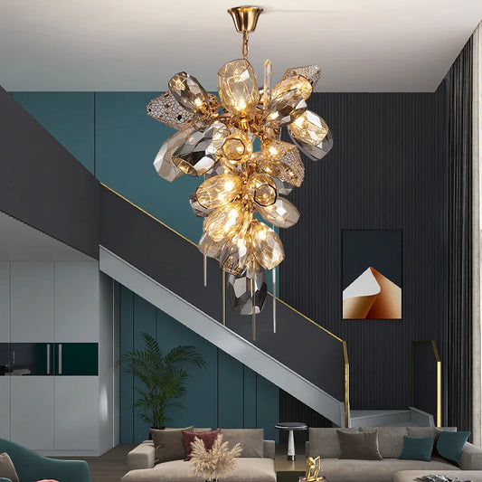 Merope Faceted Leaf Rod Chandelier