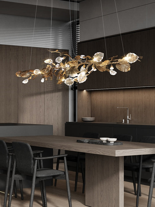 Pleione Brass Glass Leaf Chandelier