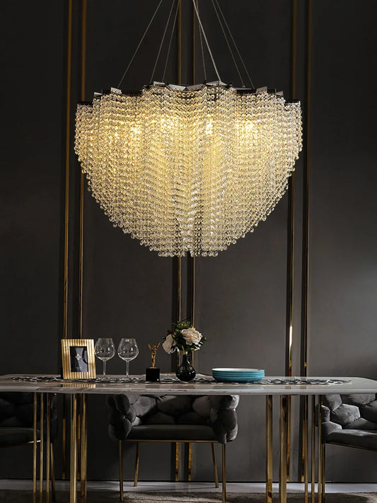 Alruba Beaded Crystal Bowl Chandelier
