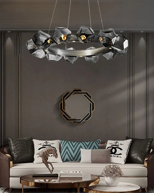 Porrima Faceted Glass Cup Ring Chandelier