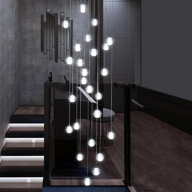 Modern Crystal Ball Stairs Chandelier - Galastellar